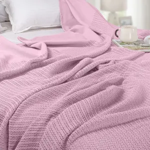 EHC Cotton Soft Hand Woven Reversible Lightweight Cream Pink Adult Cellular Blanket, Single 180 x 230cm