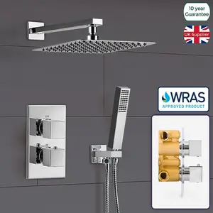 Nes Home Temel Thermostatic Concealed Shower Mixer Bathroom Square Slim Chrome Head Set