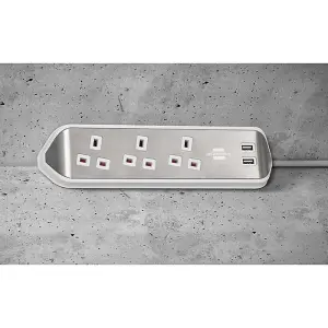 Brennenstuhl Estilo Corner Extension Lead With USB - Stainless Steel - Silver & White