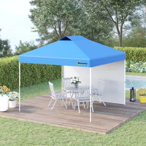 Outsunny 3x(3)M Pop Up Gazebo Canopy Tent w/ 1 Sidewall Carrying Bag Blue