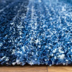 Super Soft Navy Blue Mottled Striped Shaggy Area Rug 160x230cm