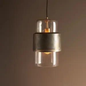 Luminosa Palermo Pendant Ceiling Light Bronze Patina Plate & Clear Glass