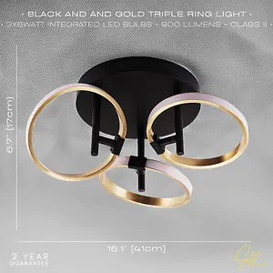 Modern Adjustable Gold Halo Rings LED Ceiling Light Fitting with Mat Black Base