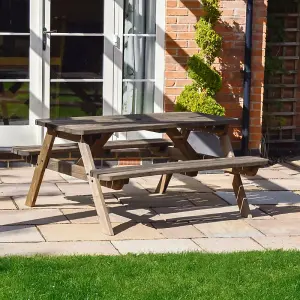 Oakham 5ft Rounded Picnic Bench - L152 x W140 x H72.5 cm - Rustic Brown