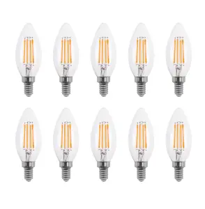 50w Equivalent LED Candle Filament Light Bulb E14 SES 3.5w LED - Warm White - Pack of 10