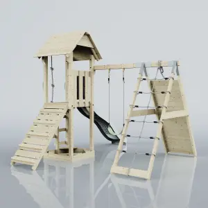 PolarPlay Tower Kids Wooden Climbing Frame with Swing and Slide - Climb & Swing Tyra Mist