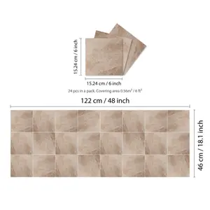 Glossy Marble Tile Stickers Thick Backsplash 24pcs 15cm(6") -Topaz Brown