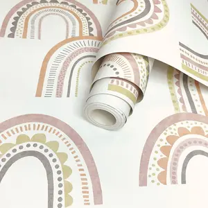 Boho Rainbow Blush/Orange Children's Wallpaper