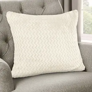 Moneeba Snug Soft Chevron Patterned Mink Moda Plush Cushion Cream / 56cm x 56cm