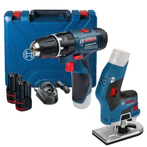 Bosch GSB 120-LI 12v Combi Hammer Drill 2 Speed 2x2ah + GKF12V Compact Router