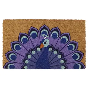 Eco-Friendly Latex Backed Coir Door Mat, Peacock