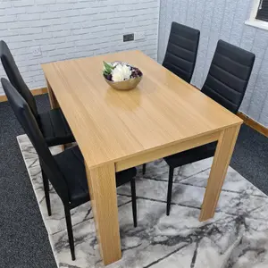 Dining Table and 4 Chairs Oak Effect Wood 4 Black Leather Chairs Dining Room