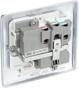 BG Chrome Single 13A Switched Socket & White inserts