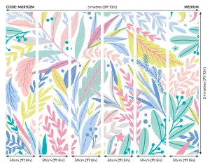 Origin Murals Tropical Patterned Leaves Pastel Matt Smooth Paste the Wall Mural 300cm wide x 240cm high