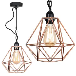 ValueLights Huber Industrial Satin Black Wall Ceiling Light Fitting with Copper Metal Cage Shade