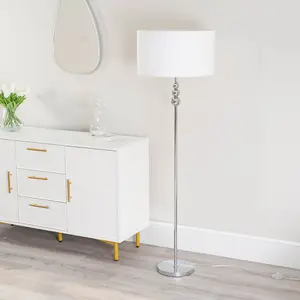 ValueLights Marissa Chrome Stacked Ball Floor Lamp with White Drum Shade - LED Bulb Included