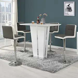 Memphis Glass White Gloss Bar Table 4 Copez Grey White Stools