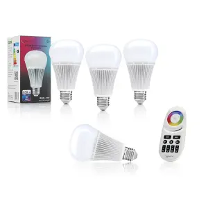 Auraglow 2.4Ghz RGB CCT Smart E27 LED Light Bulb - 70w EQV with 4 Zone Remote - 4 PACK