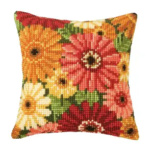 CUSHION GERBERA - Cross Stitch Kit: Cushion: Gerbera - Vervaco