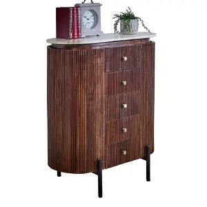 Ruby Mango Wood Wide Chest Of Drawers with Marble Top & Metal Legs