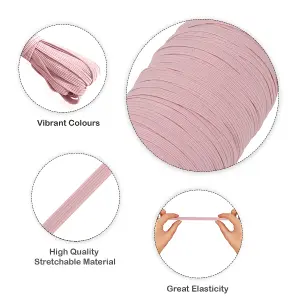 5mm Wide Flat Elastic Band, Adjustable Strech Elastic Cord Flat Tape, Pink - 25 metres