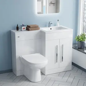 Nes Home 1100mm Right Hand Basin Vanity Cabinet with BTW Toilet White