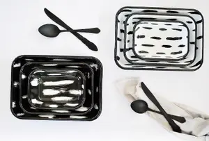 Rozi Stripe Collection Enamel 3-Piece Rectangular Serving And Roasting Dish Set