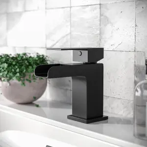 Nes Home Matt Black Waterfall Waterfall Cloakroom Basin Mono Mixer