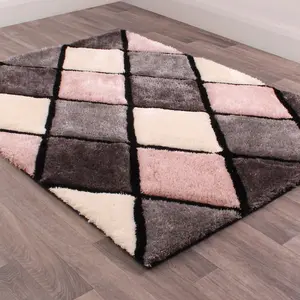 Geometric Blush Shaggy Geometric Optical Modern Sparkle Rug for Living Room and Bedroom-160cm X 225cm