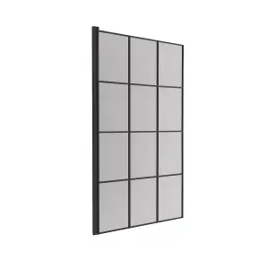 Nes Home Oaken 800mm Square Bath Screen Black Profile With Grid Glass Reversible