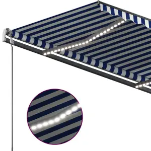 Berkfield Manual Retractable Awning with LED 400x350 cm Blue and White