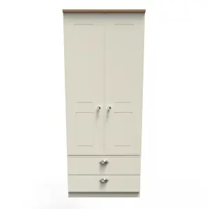 Albert 2 Door 2 Drawer Wardrobe in Cream Ash & Oak (Ready Assembled)