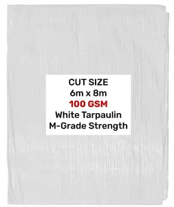 Heavy duty waterproof white tarpaulin ground sheet general cover protection 100G 6m x 8m