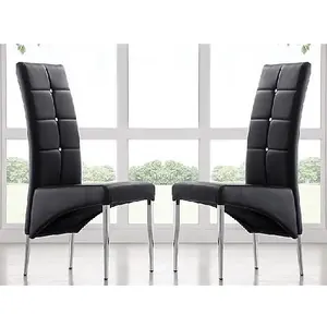 Vesta Studded Black Faux Leather Dining Chairs In Pair