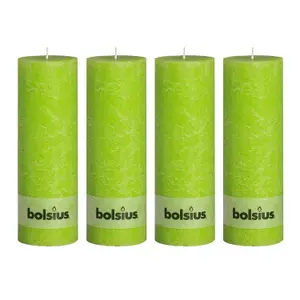 Bolsius 4PC Lime Rustic Pillar Candles 190 x 68mm