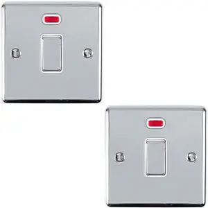 2 PACK 1 Gang 20A DP Switch & Neon Light CHROME & White Trim Appliances