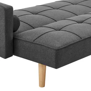 Sarnia Sofa Bed Tufted Design Linen Fabric With Bolster Cushions, Charcoal Linen