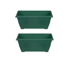 2 x 40cm Small Plastic Venetian Window Box Trough Planter Pot Green Colour