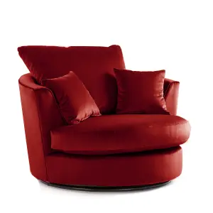 Brooklyn Plush Velvet Fabric Swivel Chair 360 Rotation Foam Red