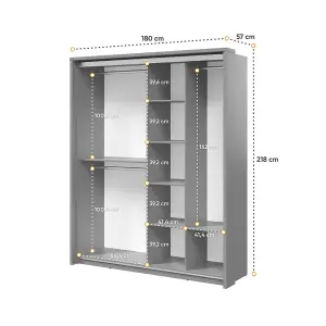 LUX XVII - Modern Grey Mirrored Sliding Door Wardrobe (H2180mm W21800mm D570mm) With Multiple Hanging Rails