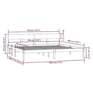 Berkfield Bed Frame Black Solid Wood Pine 180x200 cm Super King Size