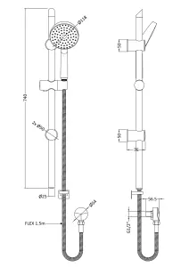 Round Slide Rail Shower Kit with Single Function Head & Outlet Elbow - Chrome