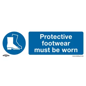 Self-Adhesive Foot Protection Safety Sign - 300 x 100mm Mandatory Sticker