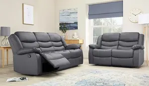 Roma Leather Recliner 3 & 2 Seater Sofa Set Grey