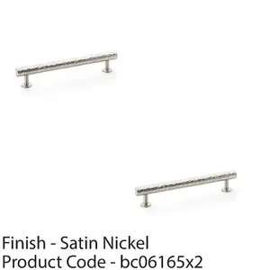 2 PACK - Hammered T Bar Pull Handle - Satin Nickel - 160mm Centres SOLID BRASS Drawer