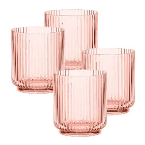 Pink Acrylic Plastic 15oz Ribbed Drinking Tumbler Cups - Set of 4