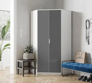 Santino High Gloss Grey And White Corner Wardrobe