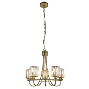 Luminosa Berenice 5 Light Multi Arm Glass Shade Ceiling Pendant Antique Brass