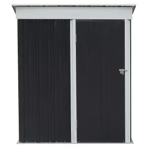 5 x 3 ft Black Metal Shed Garden Storage Shed Pent Roof Lockable Door with Tool Storage Shelves