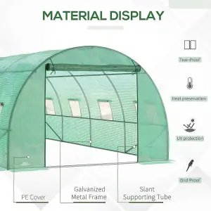 Walk in Outdoor Garden Tunnel Greenhouse Tent with Zipped Roll-Up Door and 8 Mesh Windows, 6 x 3M